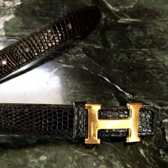 Hermès Crocodile 18K Gold H Logo Black & Red Belt - Picture 7 of 12